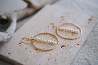 Hepburn Pearl or Gold Beaded Drop Hoop Earrings