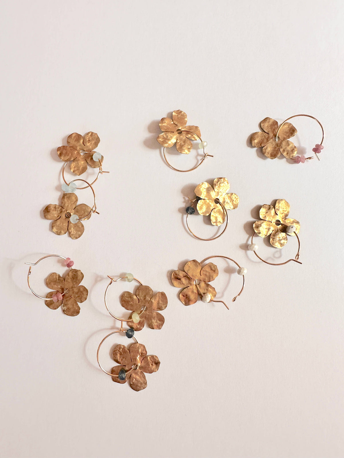 Brass Flower Earrings - Green