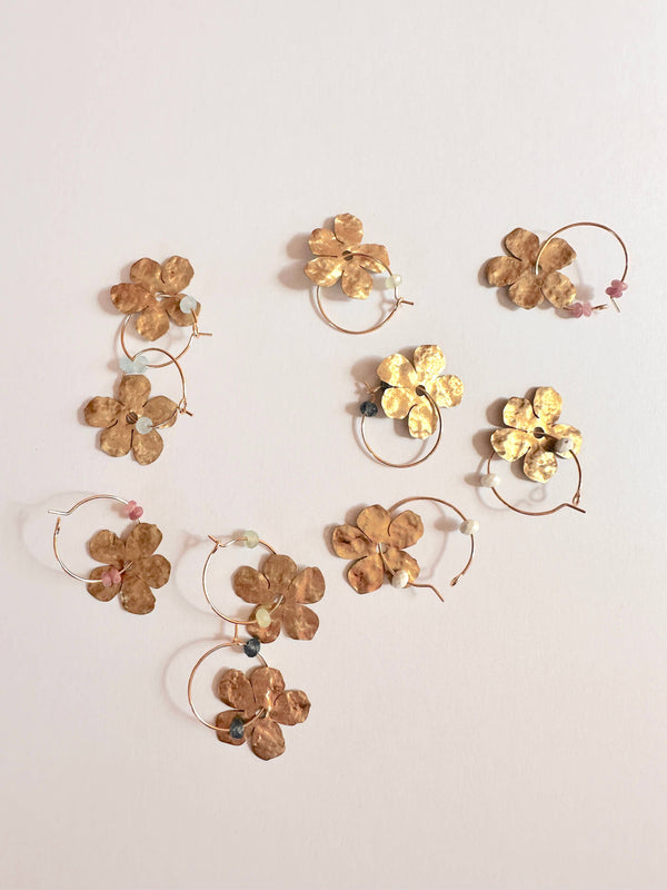 Brass Flower Earrings - Green