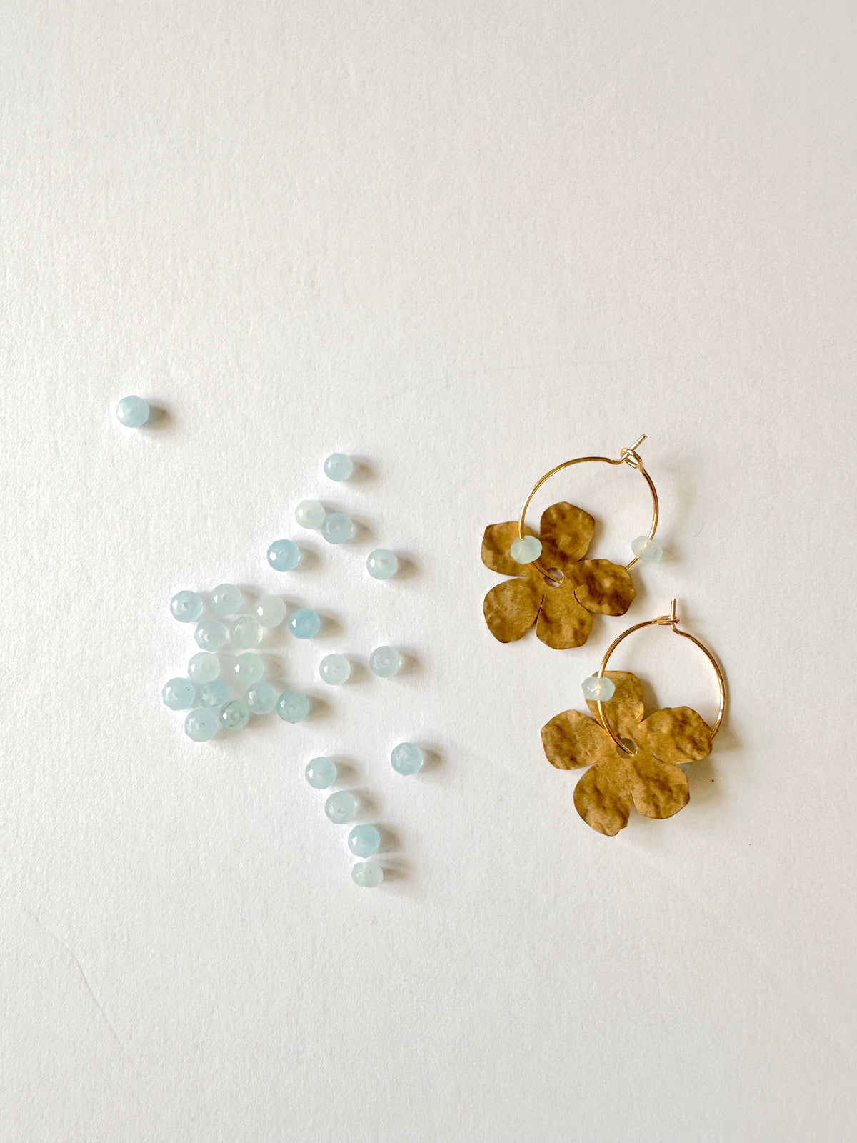 Brass Flower Earrings - Light Blue