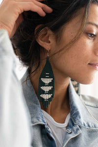 Beaded Fringe Earrings in Jade
