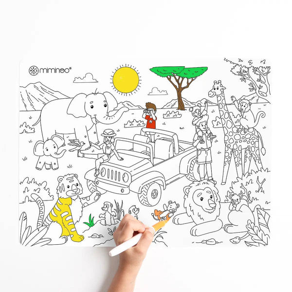 Silicone Reusable Coloring Mat & Markers Set - Safari