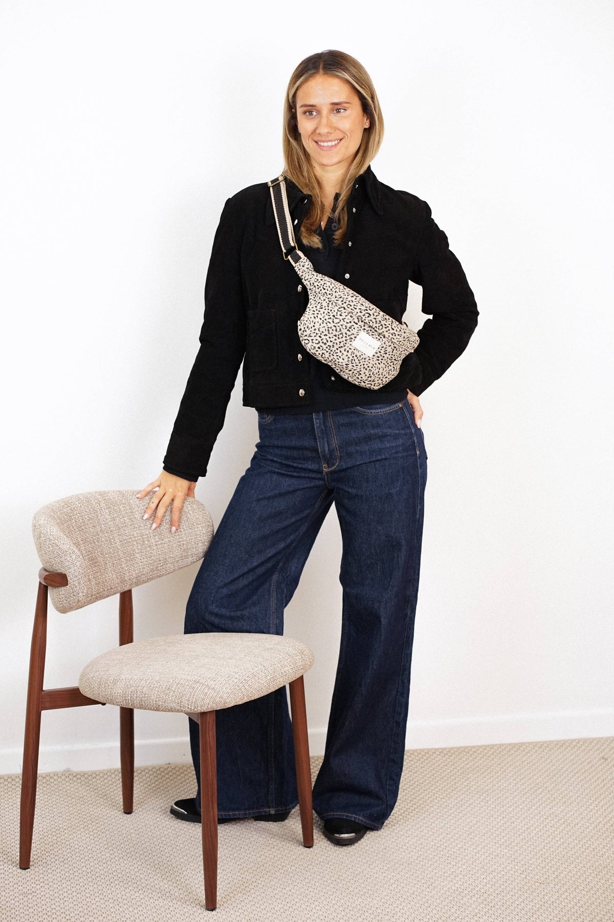 Beige & Black Leopard Jacquard Fanny Pack (Koto)