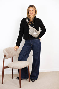 Beige & Black Leopard Jacquard Fanny Pack (Koto)