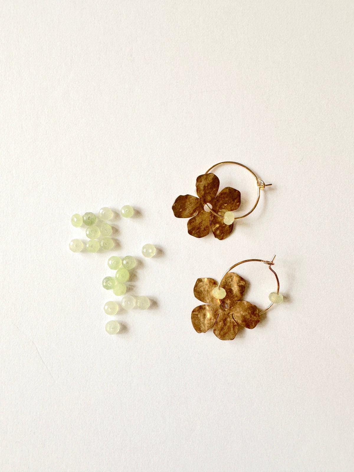 Brass Flower Earrings - Green
