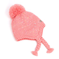 Girls Speckled Knit Winter Hat with Braids - Pink 2-12Y