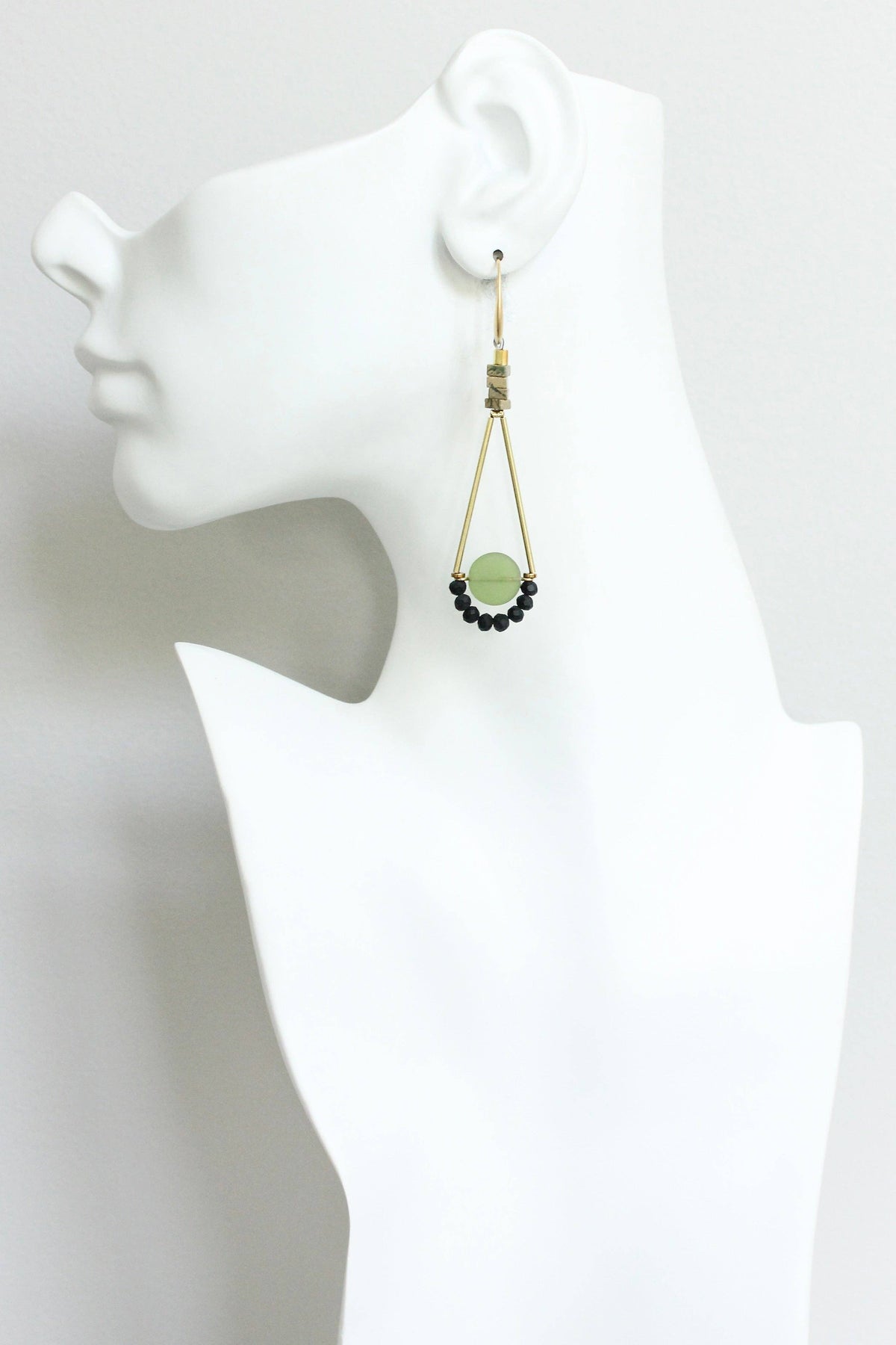 Olivine Glass Geometric Dangle Earrings