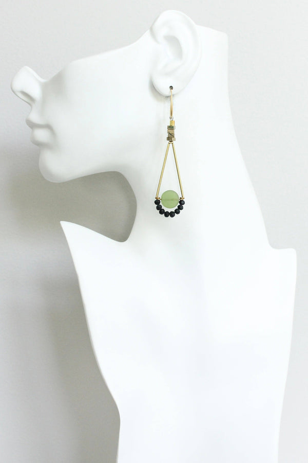 Olivine Glass Geometric Dangle Earrings