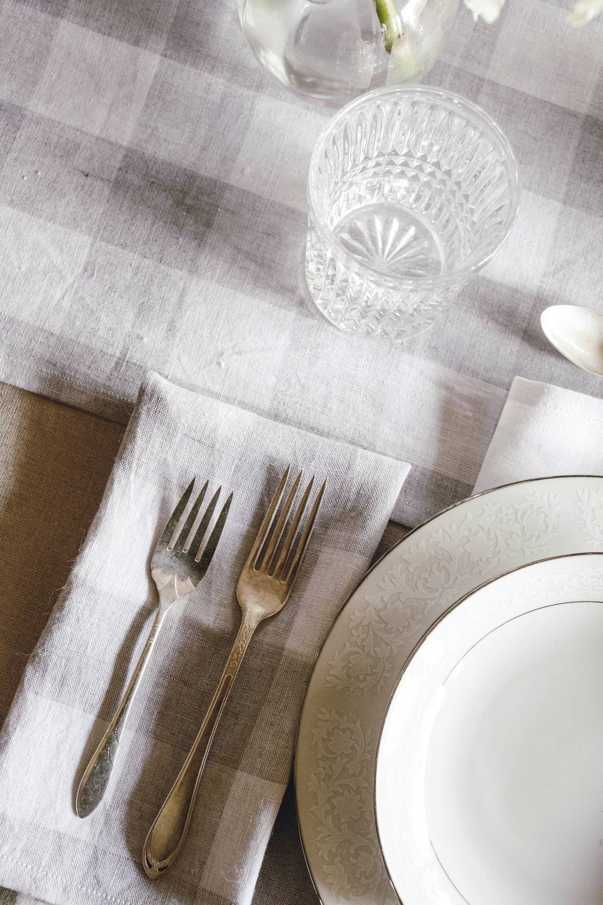 Linen Dinner Napkin Light Blue Gingham - Set of 4