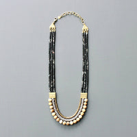 Triple Strand Black and Gray Beaded Necklace