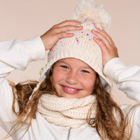 Girls Speckled Knit Winter Hat with Braids - Pink 2-12Y