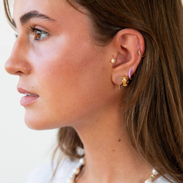 Pink/Orange Two Tone Enamel Huggie Hoop Earrings