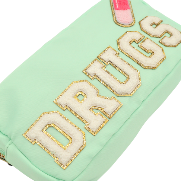 Drugs and Pill With Chenille Patches Teal Pouch