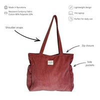Coral Pink Corduroy Zippered Tote Bag (Coral)