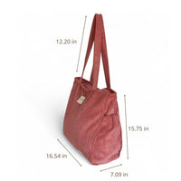 Coral Pink Corduroy Zippered Tote Bag (Coral)