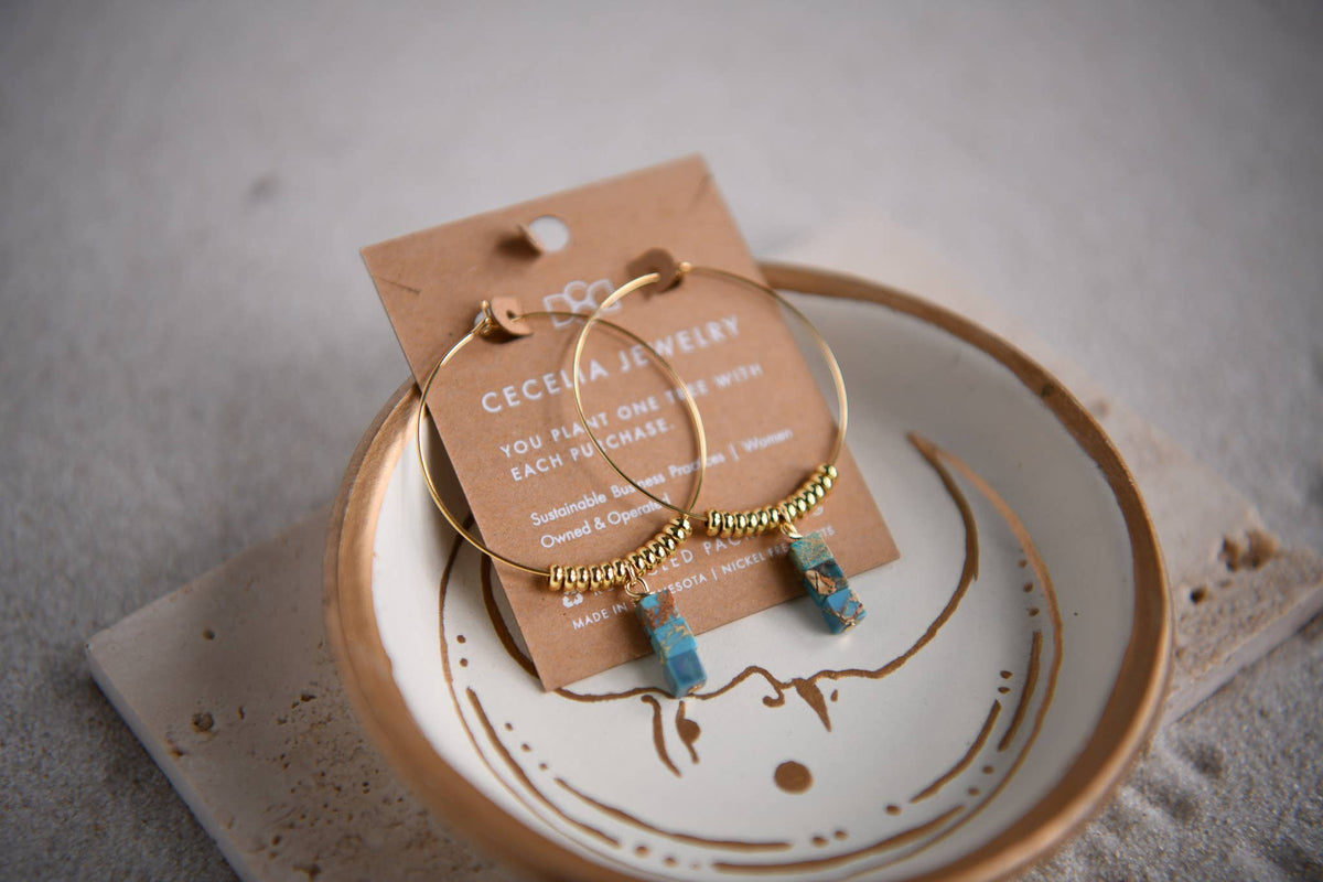 Estella Gemstone Rectangle Drop Gold Hoop