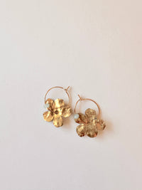 Brass Flower Earrings - Light Blue