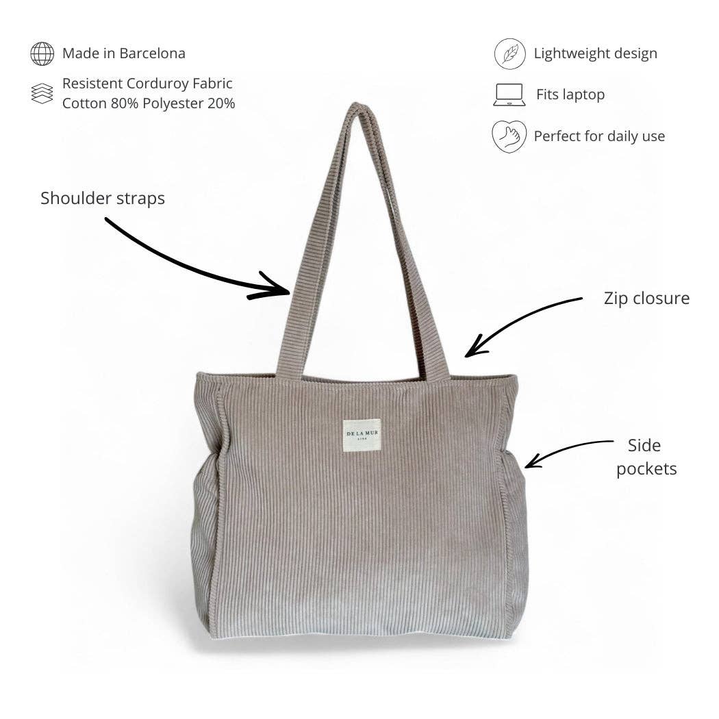 Taupe Corduroy Zippered Tote Bag (Tofe)