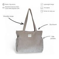 Taupe Corduroy Zippered Tote Bag (Tofe)