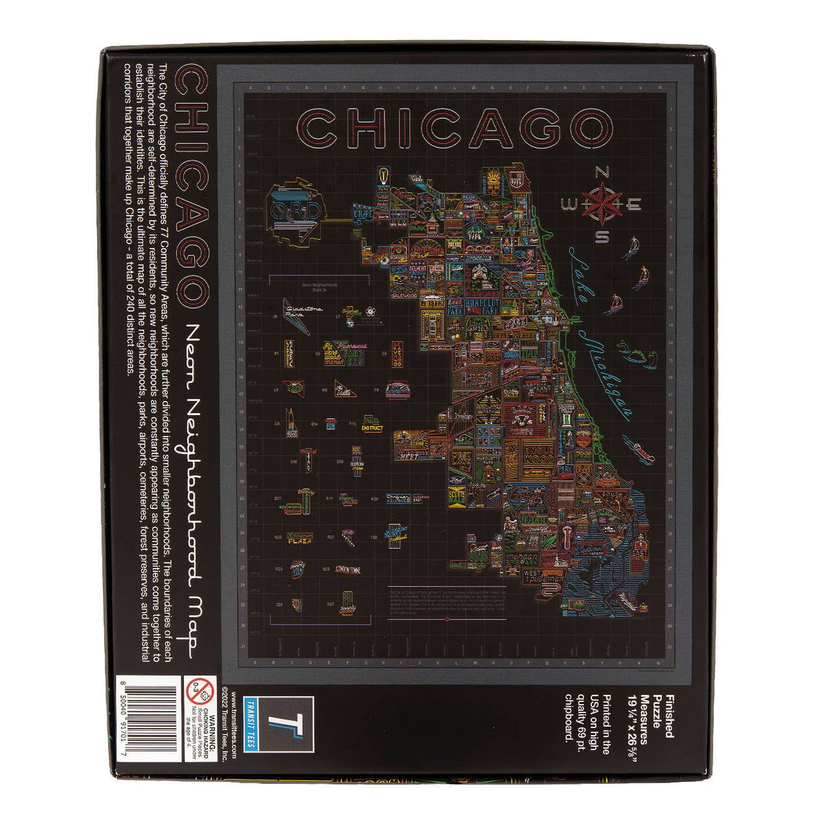 Neon Neighborhood Map of Chicago 1000 Piece Puzzle