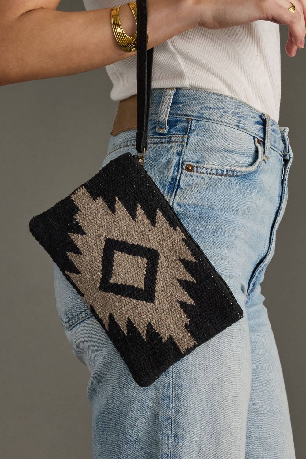 Black & Taupe Aztec Wristlet