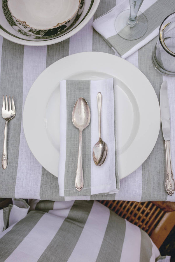 Linen Dinner Napkin - Broad Stripe in Sage Green