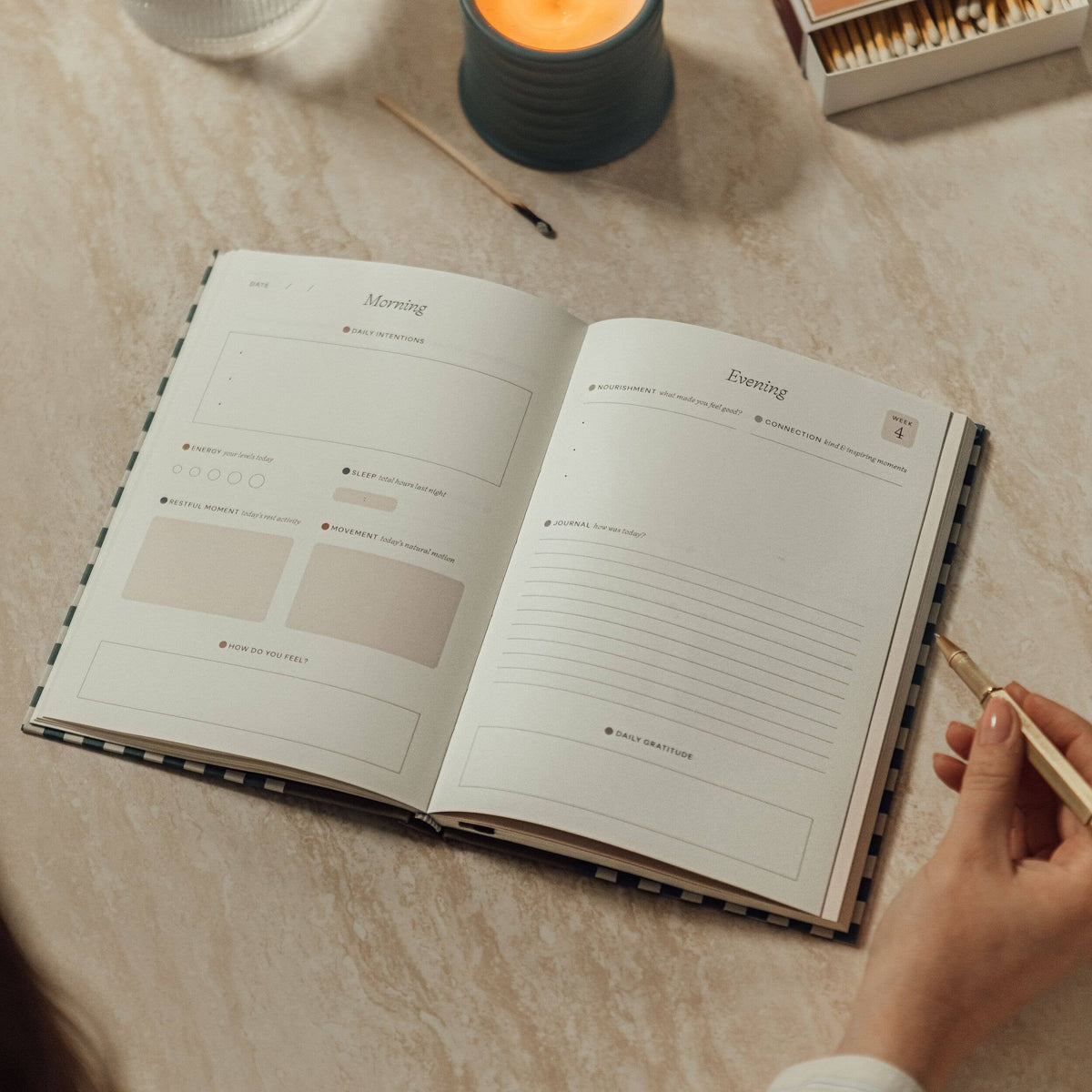 Guided Wellness Journal, A5 Fabric Hardcover - Night Sky