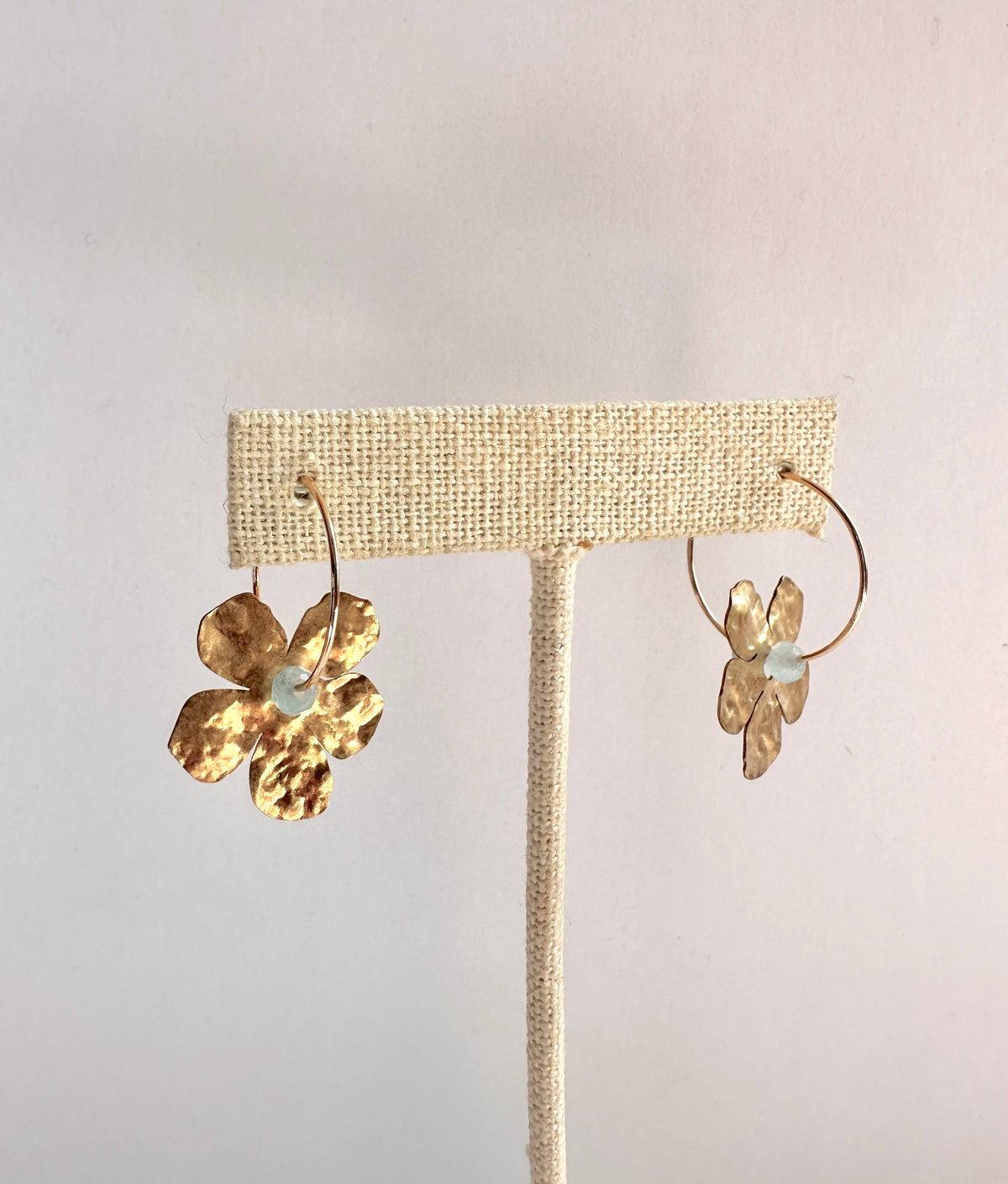 Brass Flower Earrings - Light Blue