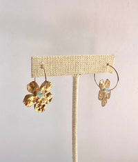 Brass Flower Earrings - Light Blue