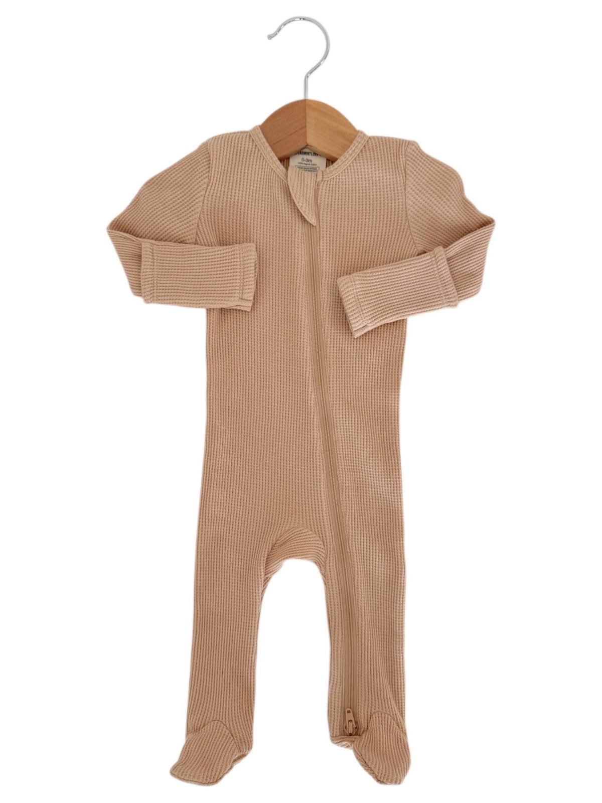 Organic Waffle 2-Way Zip Footie, Tan