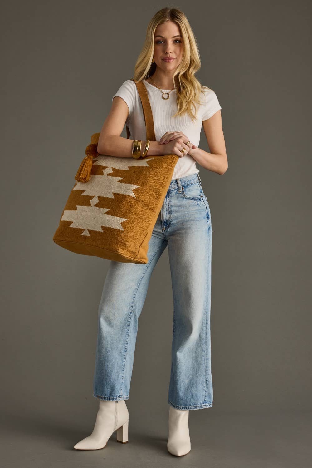 Camel & Cream Aztec Tote