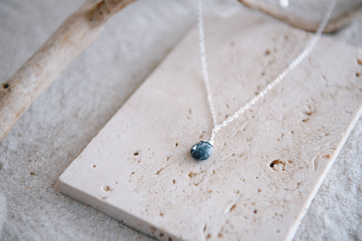 Gemstone Teardrop Pendant Necklace in Silver