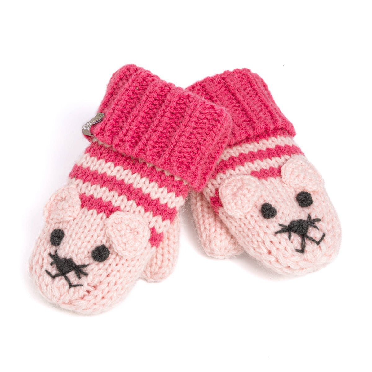 Pink Knit Stripe Cat Mittens, For Girls Sizes 3-12y - Berry