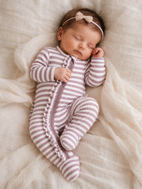 Violet Stripe / Ribbed Frill 2-Way Zip Footie