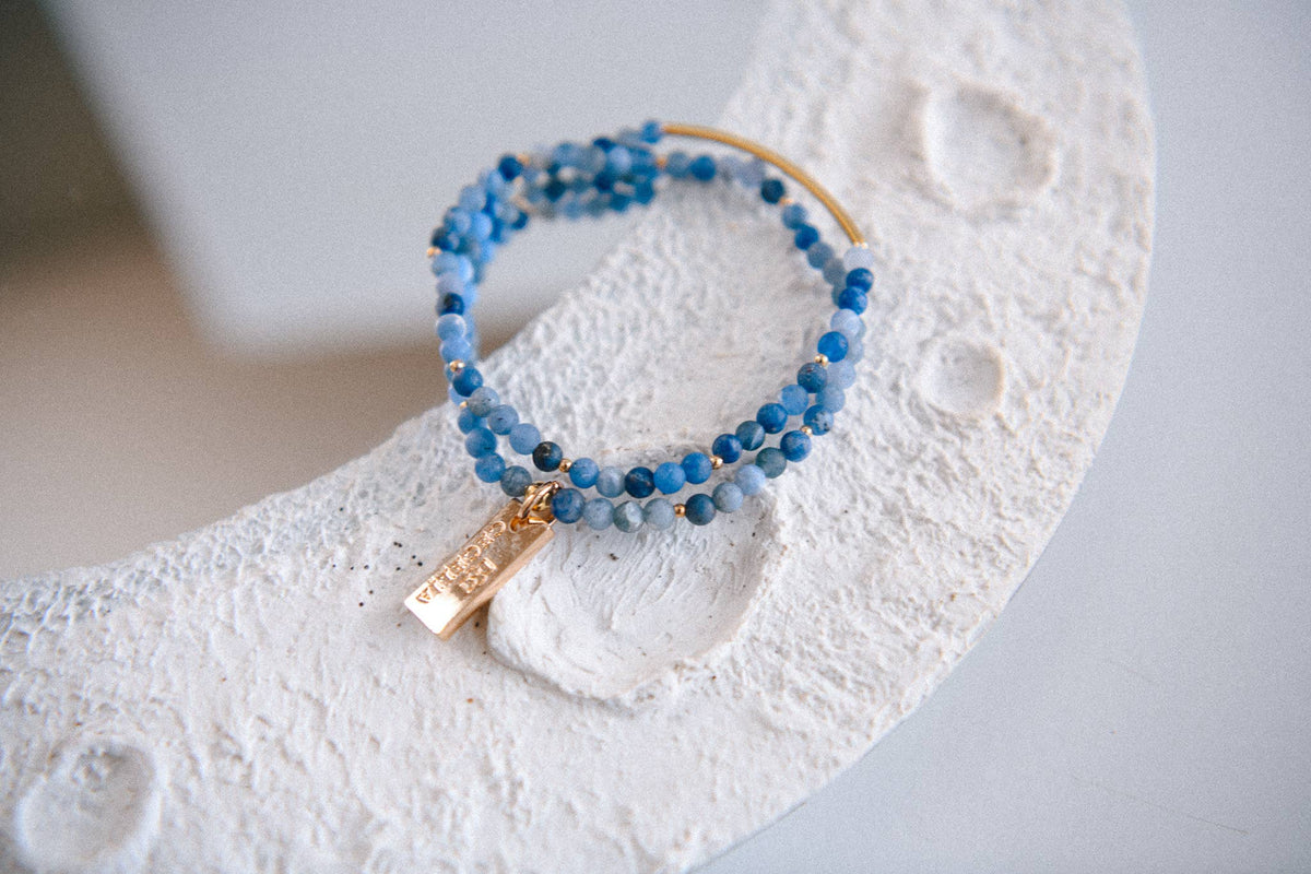 Genuine Gemstone and Gold Double Wrap Bracelet