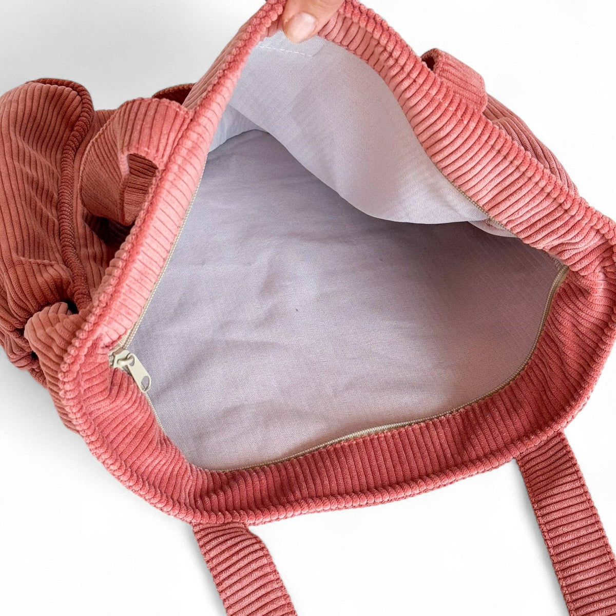 Coral Pink Corduroy Zippered Tote Bag (Coral)