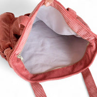 Coral Pink Corduroy Zippered Tote Bag (Coral)