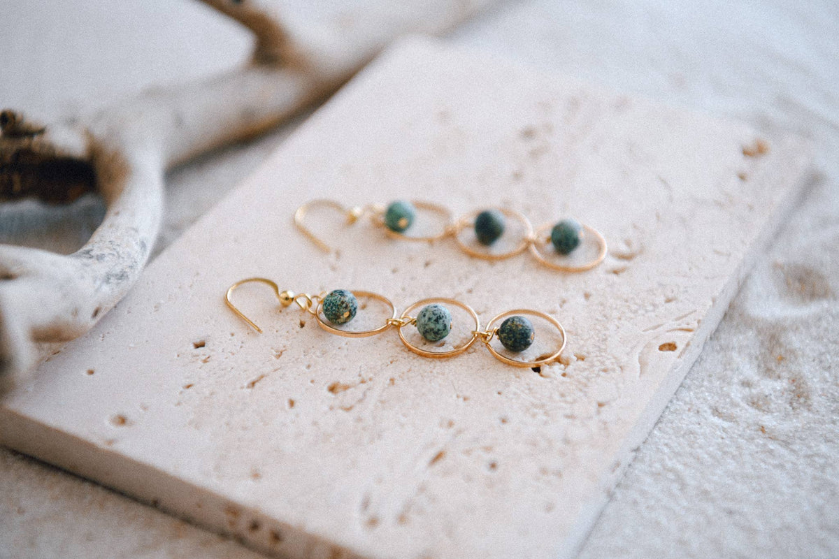 Private Label Triple Hoop Gemstone Drop Earrings