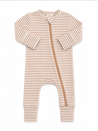 Tan Stripe / Ribbed 2-Way Zip Romper (Tan Zipper)