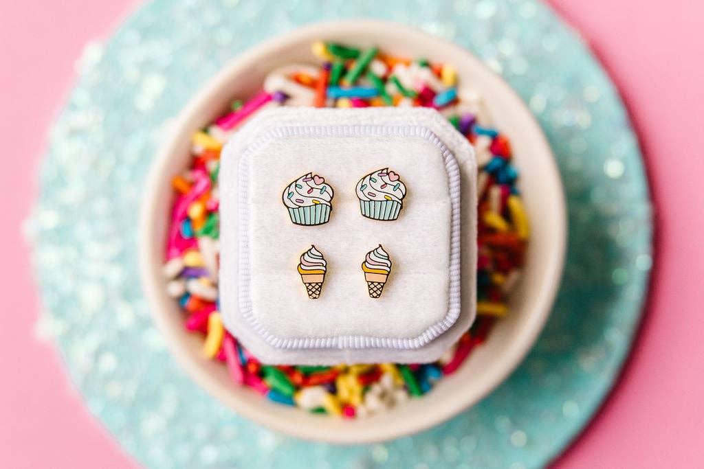 Rainbow Cupcake Stud Earrings