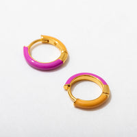 Pink/Orange Two Tone Enamel Huggie Hoop Earrings
