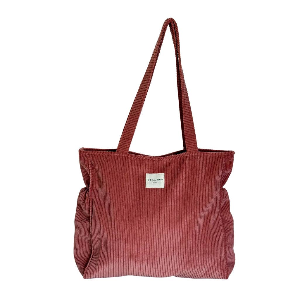 Coral Pink Corduroy Zippered Tote Bag (Coral)