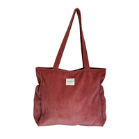 Coral Pink Corduroy Zippered Tote Bag (Coral)