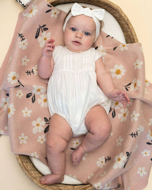 Daisy Floral - Organic Jacquard Sweater Knit Baby Blanket