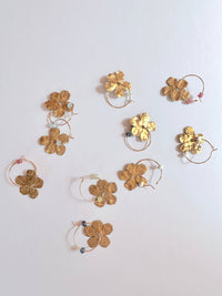 Brass Flower Earrings - Light Blue
