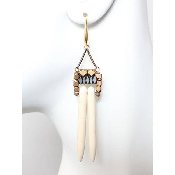 Geometric white spike and hematite earrings