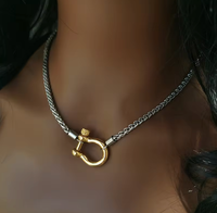 Carabiner Charm-Wheat Chain Stainless Necklace