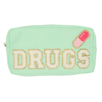 Drugs and Pill With Chenille Patches Teal Pouch