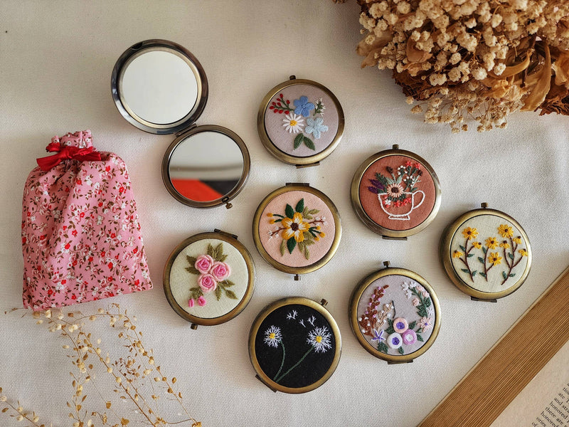 Floral Embroidered Compact Mirror