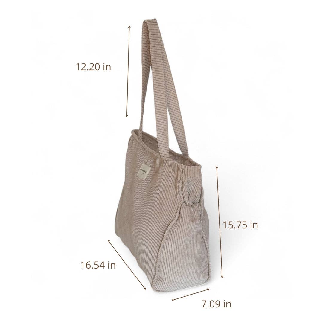 Taupe Corduroy Zippered Tote Bag (Tofe)